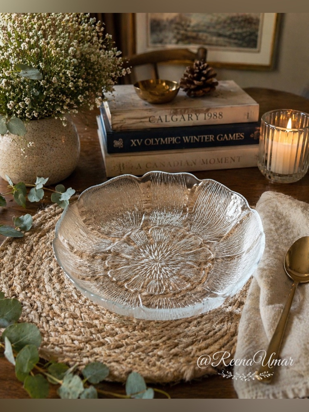 Vintage Arcoroc France “Fleur” Glass Shallow Bowls / Plates – Set of 2 (8”)